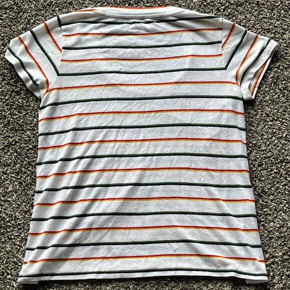 Green, Orange, Red Striped Medium Madewell Top, 100% Cotton Blouse - Picture 4 of 7
